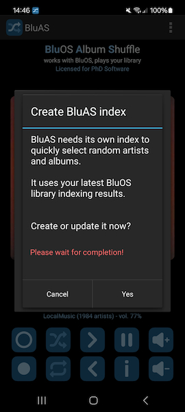 Example of BluAS app, create index