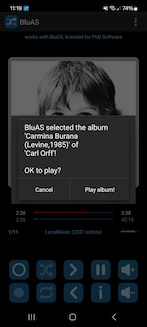 Example of BluAS app, select another artist